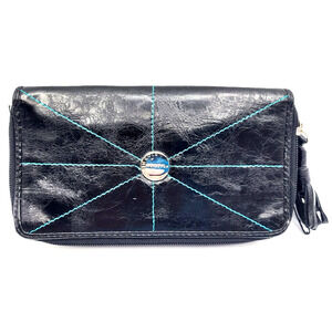 KENNETH COLE REACTION Black Clutch Organizer Leather Tassel Zipper Pulls 8x4.5x1